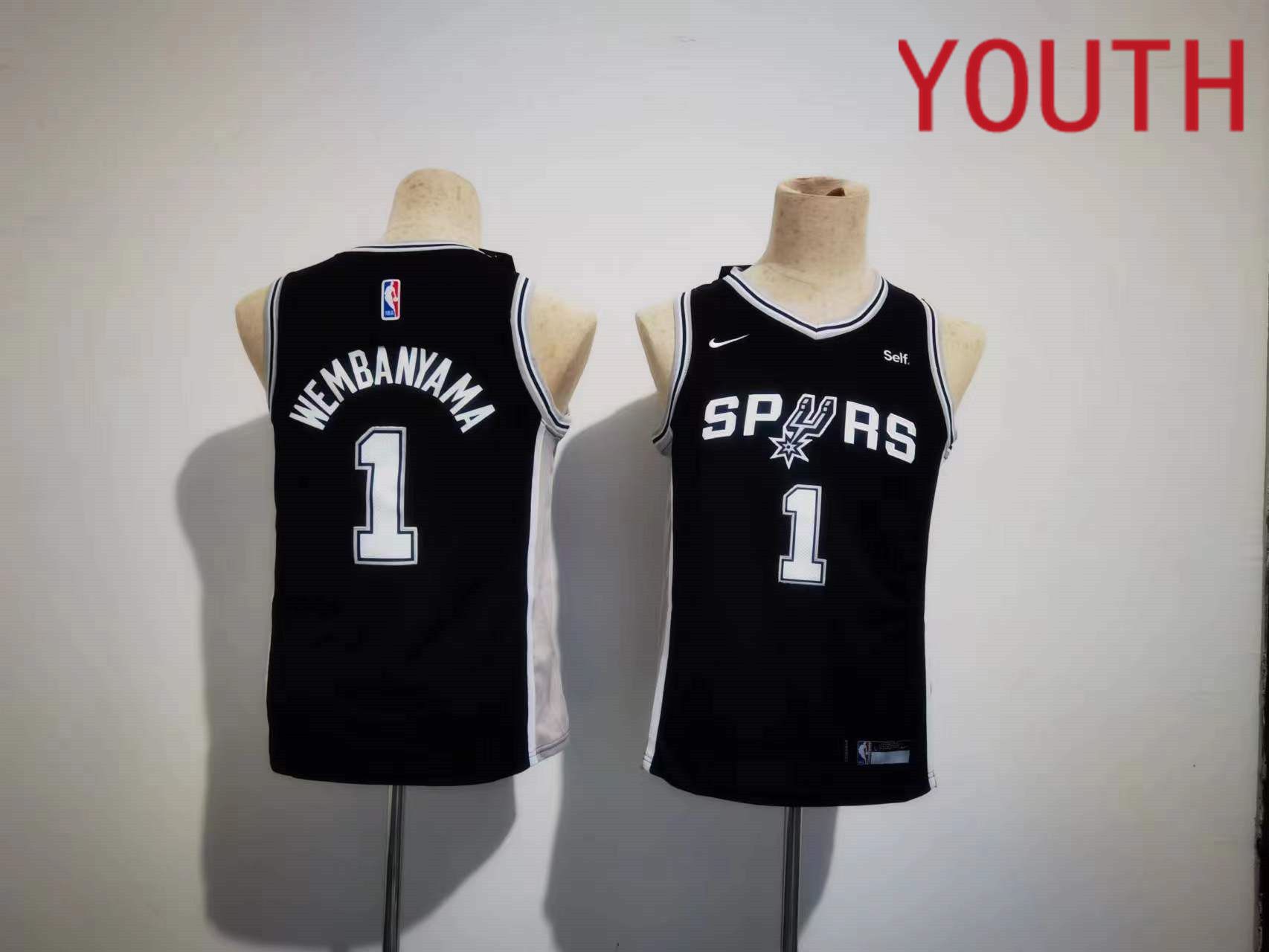 Youth San Antonio Spurs 1 Wembanyama Black Nike Game 2023 NBA Jersey